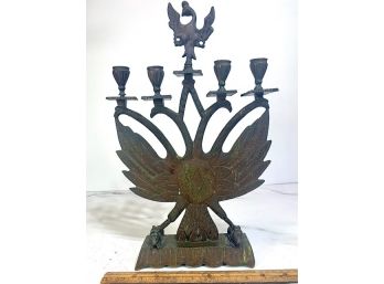 Antique Judaica Polish Bronze 4 Branch Candelabra