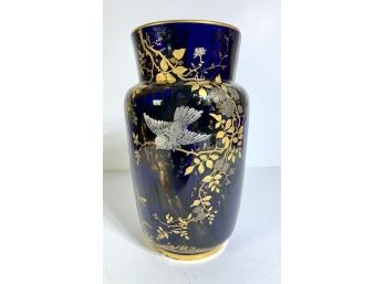 Large Gilded Porcelain Vase Asian Bird Motif
