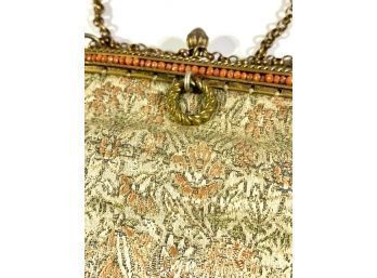 Beetrice Koopman Made In New York Silk Tapestry Bag With Brass And Coral Beaded Frame ELEGANT!