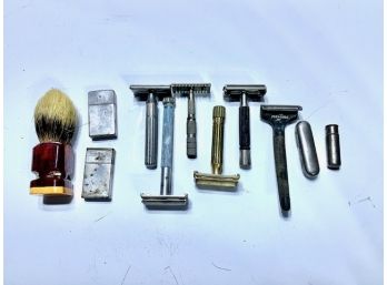 Large Lot Of Vintage Shaving Tools~ Razors, Brush, Blades, Etc