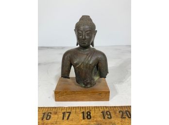 Antique Bronze Bust Fragment Of Buddha, Thailand