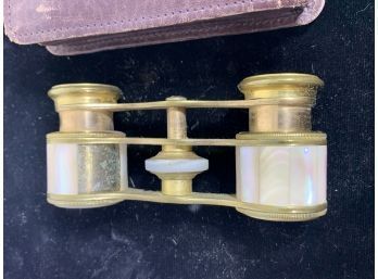 Cross Of London Pair Of Mother Of Pearl And Brass Binoculars In Case