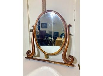Antique Solid Tiger Eye Maple Oval  Bureau Mirror
