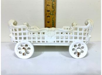 Antique White Porcelain Open Work Carriage On Wheels