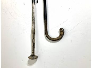 Antique Pair Of 2 Sterling Handles For An Umbrella And  A Cane