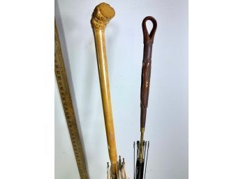 2 Antique Wooden Carved Umbrella Handles