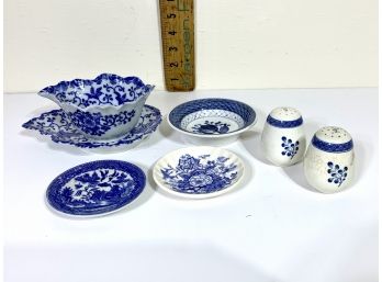Group Of Blue And White Porcelain, Made In Japan, Royal Doulton, Denmark, Etc