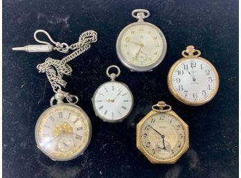 Nice Group Of 5 Antique Pocket Watches Including Waltham, Elgin, Equity