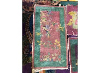 Chinese Art Deco  Floral Colored Runner Plum With Jade Green Border