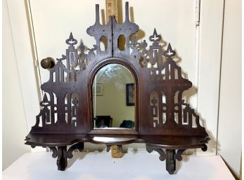 BEAUTIFUL! Antique Carved Mahogany Solid Wood Altar Mirror With Shelf