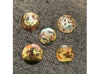 Group Of 5 Persian Paintings On Mother Of Pearl Discs