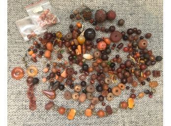 Lot Of Vintage Beads, Wood, Glass Amber, Etc