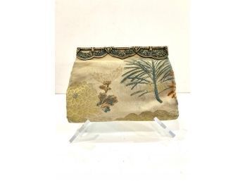 Stunning Antique Clutch Woven Asian Silk With Brass Enameled Frame