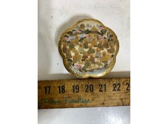 Asian Hand Painted Gilded Covered Dish Stamped On Verso