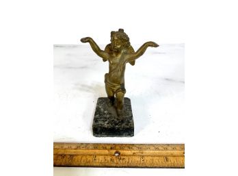 Small Bronze Cherub/cupid With Arms Outstretched  On Marble Base