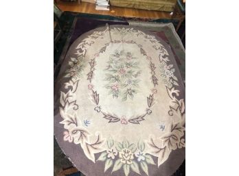 Vintage Oval Floral, Neutral Coloring ~ Hand Knotted Rug Very Good Condition