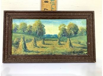 Vintage Haystack Landscape Painting On Board Signed Lower Right  L Kroeckel