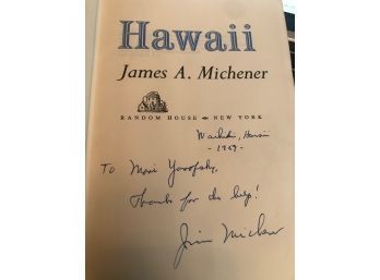 SIGNED Hawaii By James  A Michener 1959 First Edition