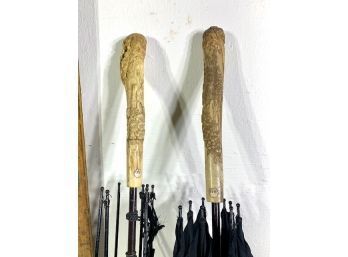 2 Antique Carved Chinese Umbrella Handles
