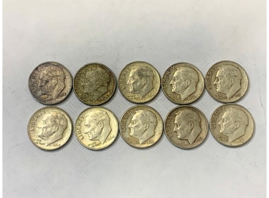 10 Roosevelt Dimes Silver