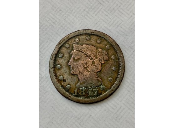 Braided Hair Liberty One Cent Coin 1847
