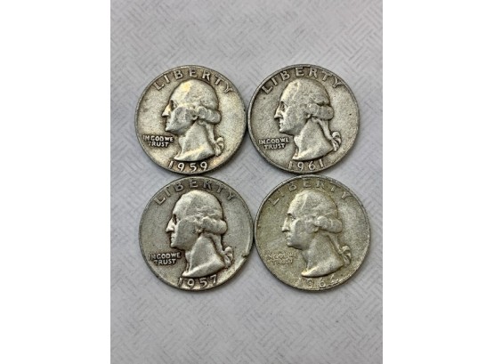 4 Washington Quarters  '57, '59, '61,  '64 ~ 3 Denver Mint