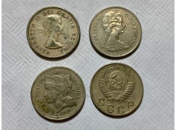 GREAT Lot Of 4 Coins 1866 American 3 Cent, 2 Canadian, And 1955Russian KON ~CCP