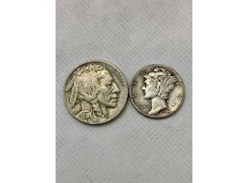 1936 Indian Head Nickel And 1944 Mercury Dime