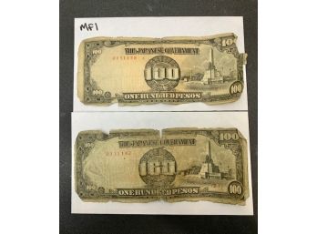 2 Japanese  Government 100 Pesos Bills
