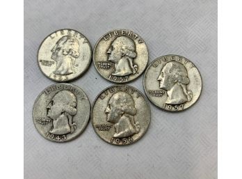 5 Washington Quarters '43, '56, 2 @ '57,  '63 ~ '57 & '43 Denver Mint