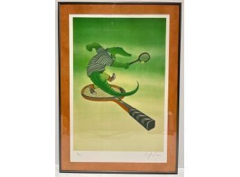 Signed Limited Edition Jean-Paul Griffouliere Color Lithograph Of Alligator Playing Tennis