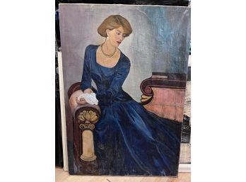 Victor Creten Oil Painting On Canvas Signed Seated Portrait
