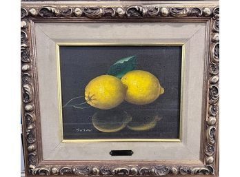 Lemons Still Life  Oil On Canvas By Antonio Gusini Framed