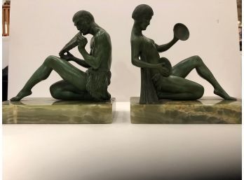French Art Deco 2 Piece Sculptural  Book Ends ~ Stamp Signed,  France Carlier?