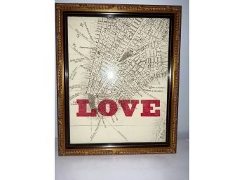 8 X 10 Framed Map LOVE Of Old Lower Manhattan