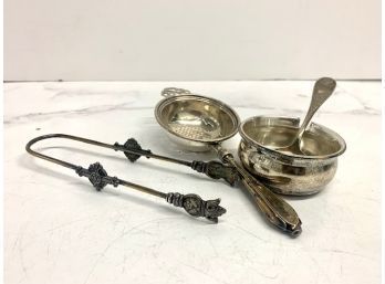 Lot Of Vintage Tea Accessories, Small Sugar Cube Tongs