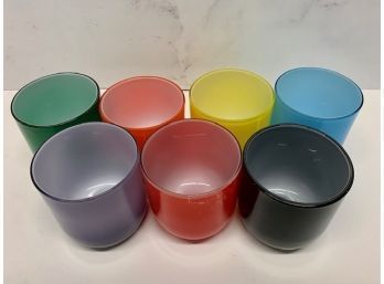 Lot Of 7 Colored Glass Candle Holders