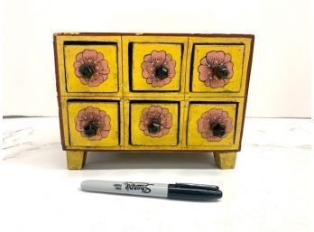 Vintage Hand Painted Jewelry Box 6 Compartments With Pulls