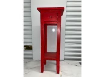 Small Red Painted End Table , Top Needs Cleaning Off Of Paper