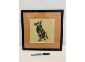 Original Drawing Of Elizabeth's Dog Augusta Framed Approx 10 X 10