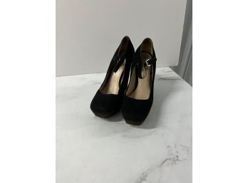 Prada Black Suede Wedge Shoes Size 8 With Original Bag