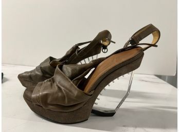All Saints Spitalfields Size 38 High Heeled Sandal With Lucite Heel