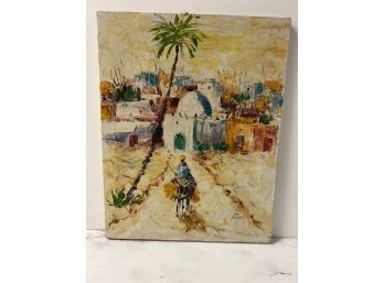 Painting Man On Donkey Middle Eastern Scene Signed Abdou