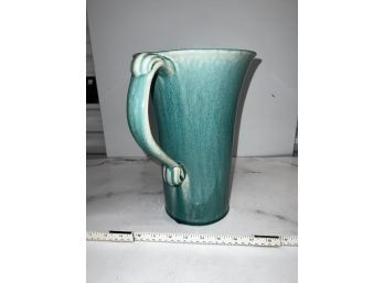 Large Ceramic Pitcher Made In France Signed  Beautiful Turquoise Crackle Finish