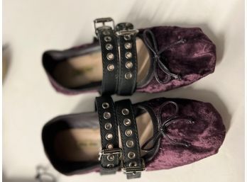 Mui Mui Purple Velvet With Black Leather Straps Shoes!  Size 8