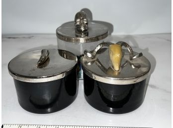 Covered Glass Jars, With Aluminum Covers Skull, Antlers, And