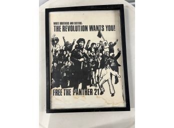 RARE! Vintage The Revolution Wants You, Free The Panther 21 ~ Poster AS IS Framed