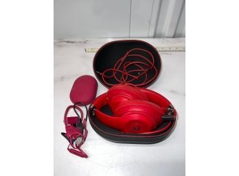 2 Pair Of RED Dr Dre BEATS Head Phones In Cases