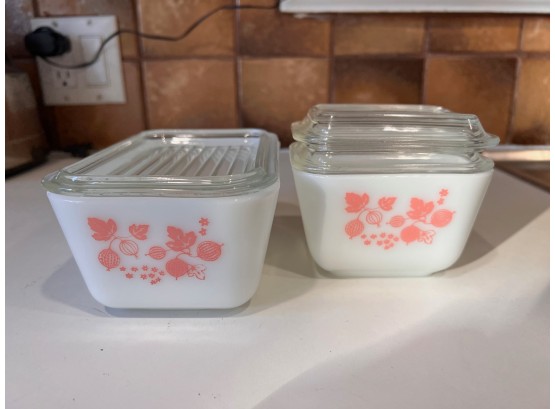Vintage Pyrex Pink Gooseberry Fridge Dishes With Lids 5 Pieces Total 2 Small Lids