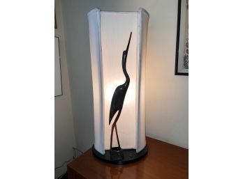 Carved Wooden Egret Mounted Table Lamp Approx 36' Tall